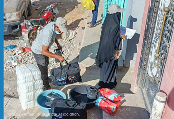 Distributing RRM kits to newly (IDPs) in Ataq district, Shabwah Governorate, for the eighth response.